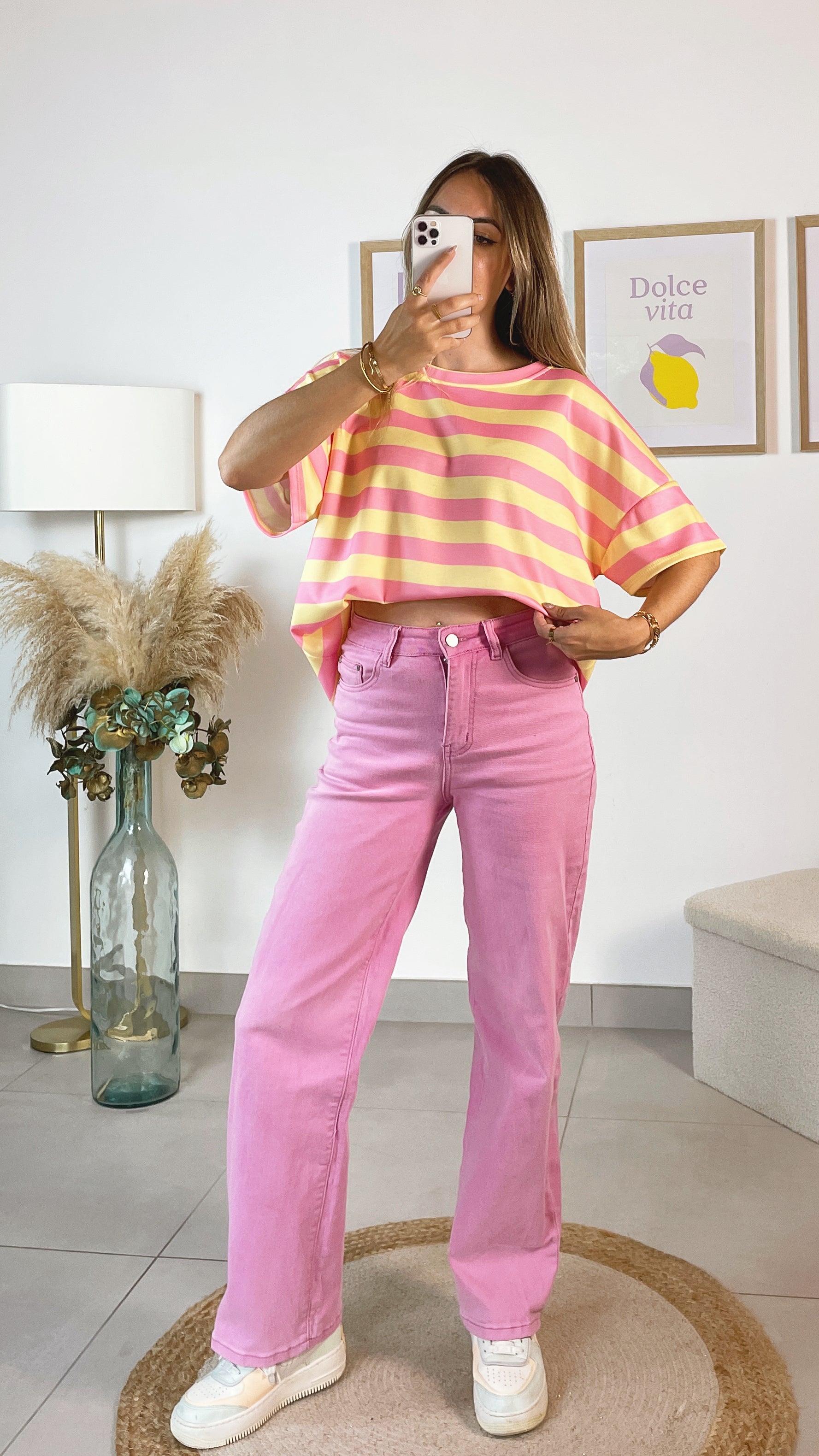 T-shirt SOPHIA à rayures jaune et rose