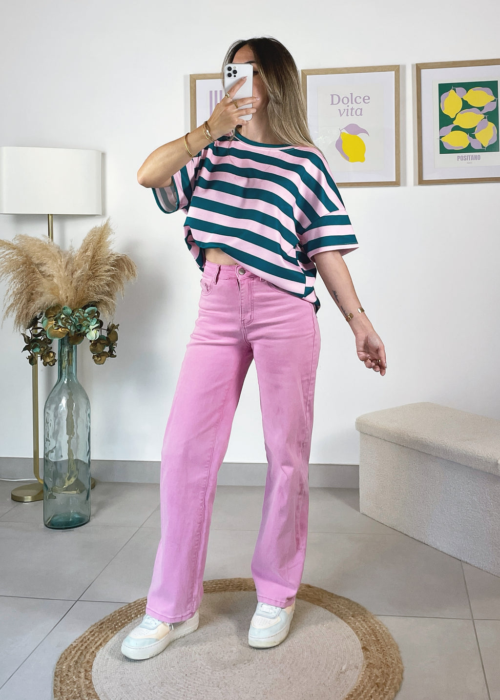 T-shirt SOPHIA à rayures rose & vert