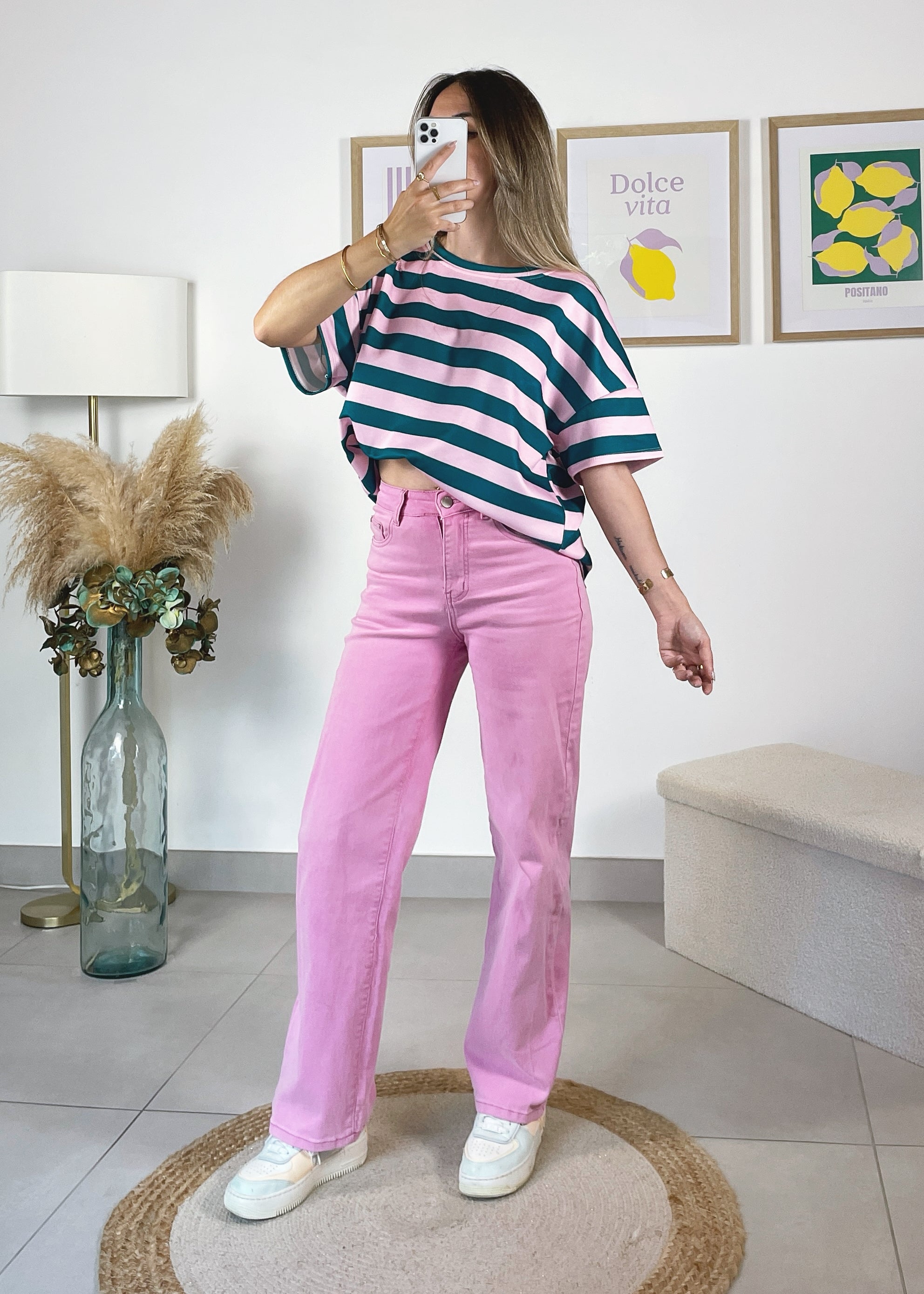 T-shirt SOPHIA à rayures rose & vert