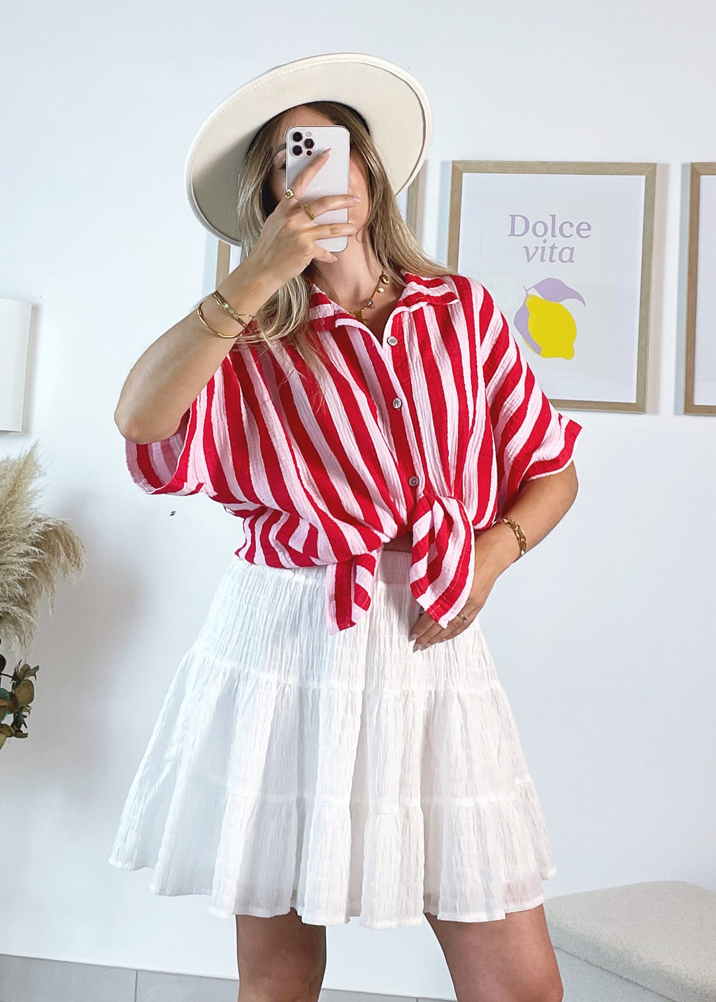 Chemise Lea en gaze de coton à rayures rose