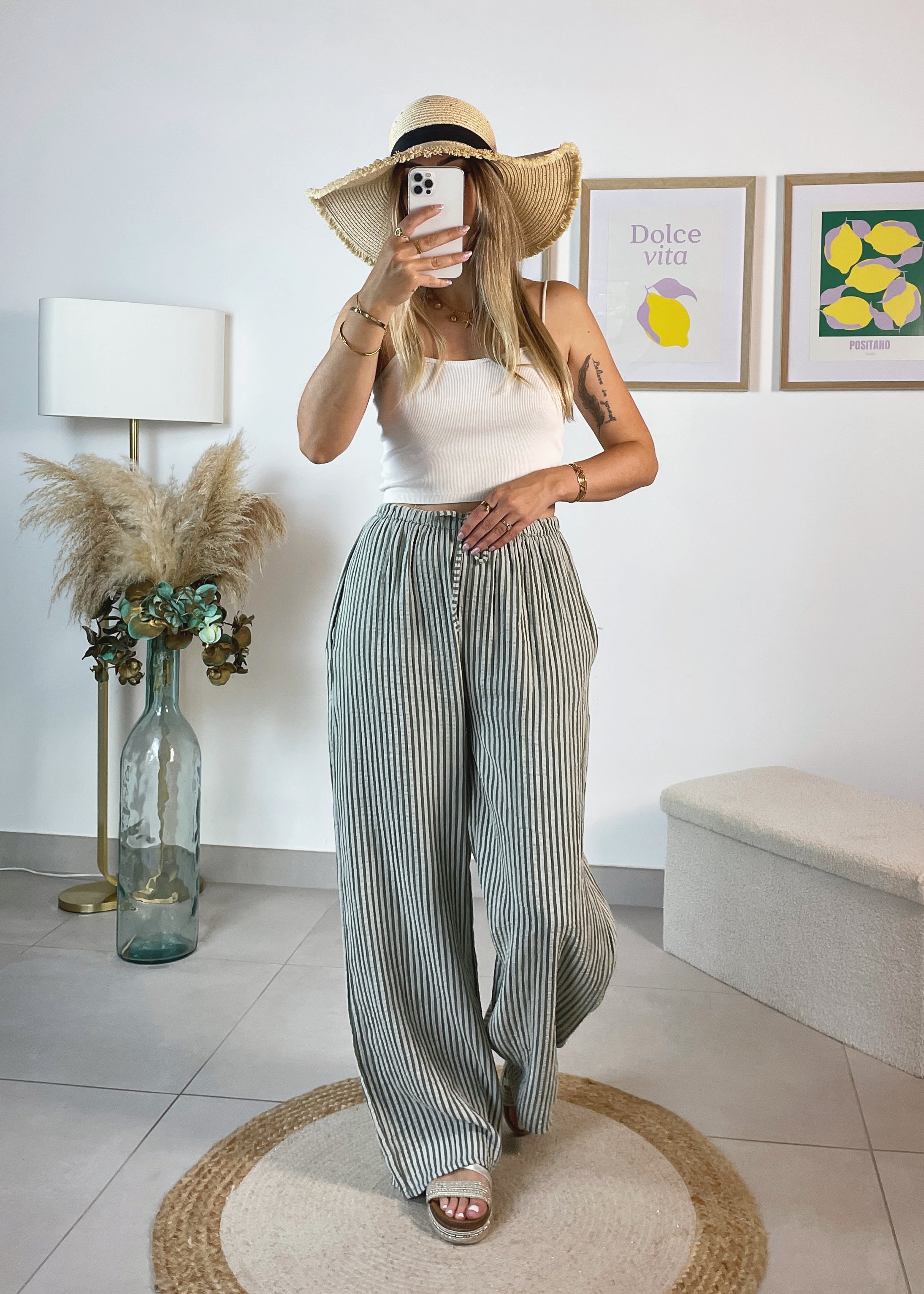Pantalon Ornella - rayé kaki