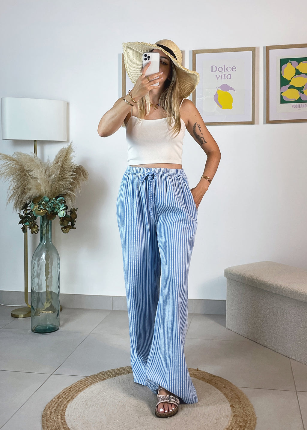 Pantalon Ornella - rayé bleu ciel