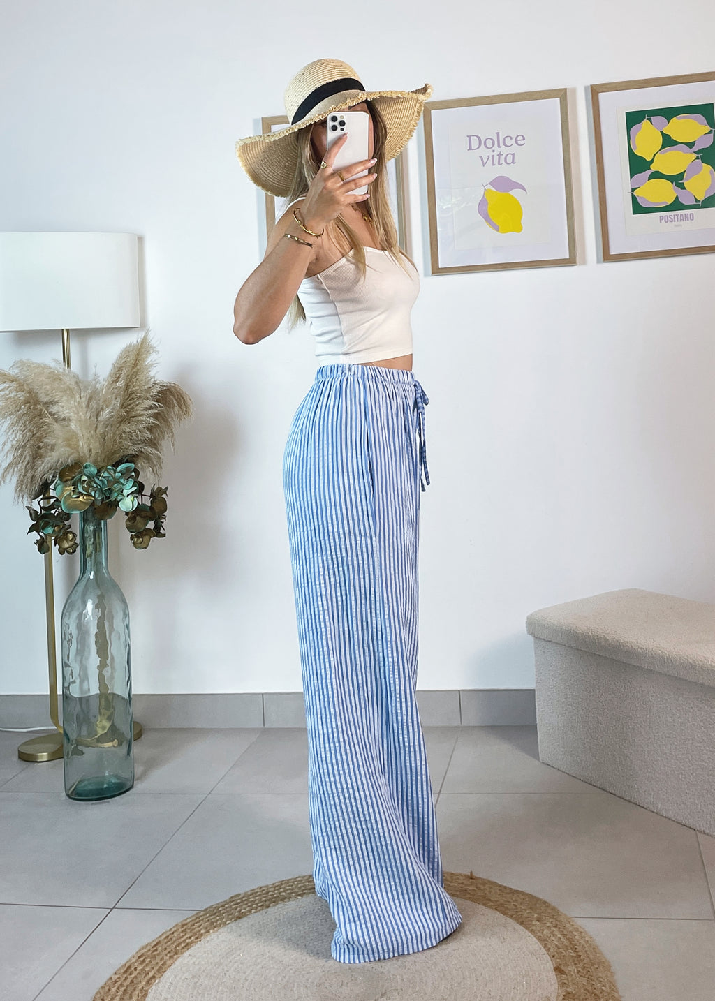 Pantalon Ornella - rayé bleu ciel