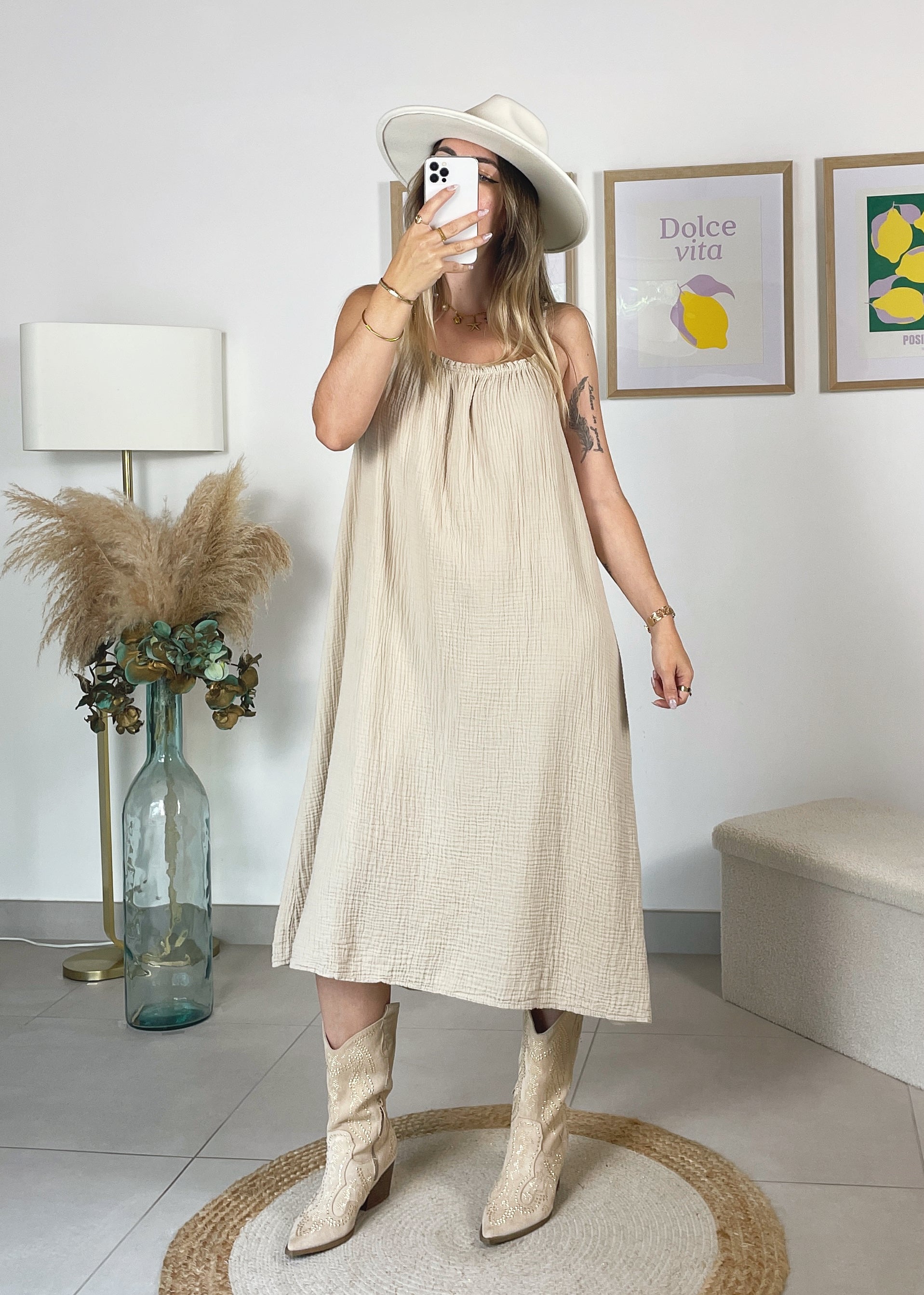 Robe Solen - en gaze de coton beige