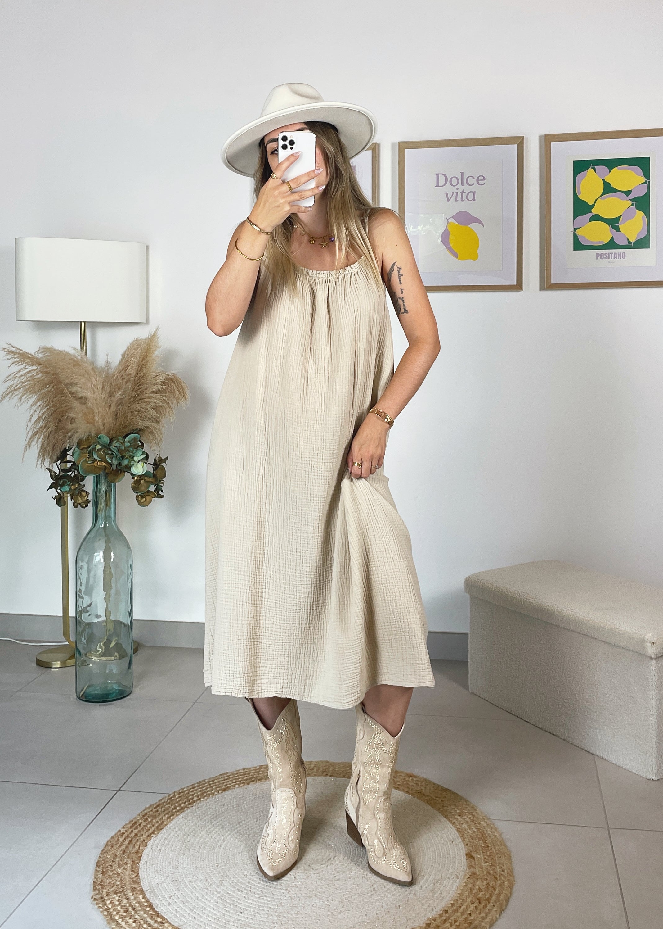 Robe Solen - en gaze de coton beige