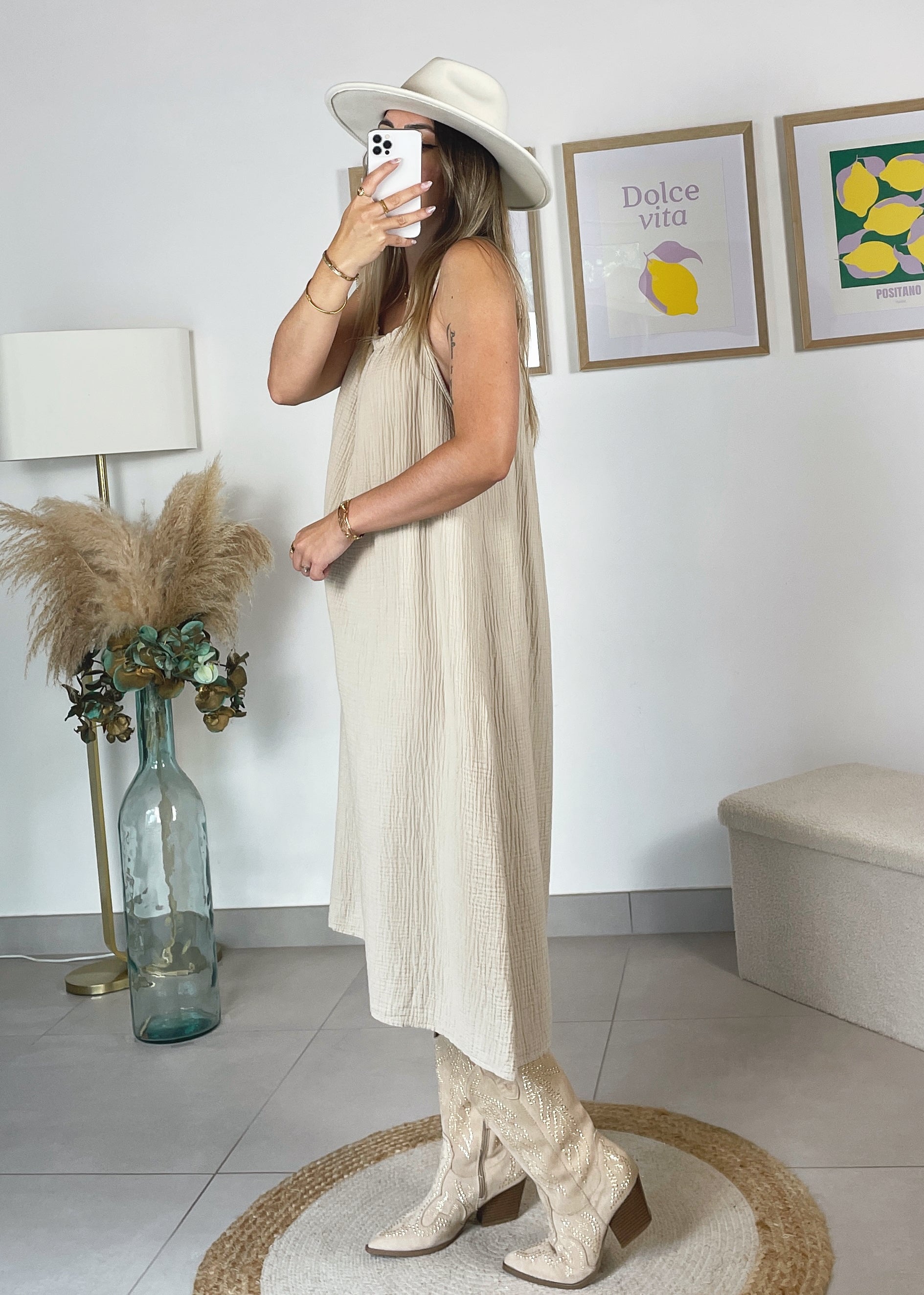 Robe Solen - en gaze de coton beige
