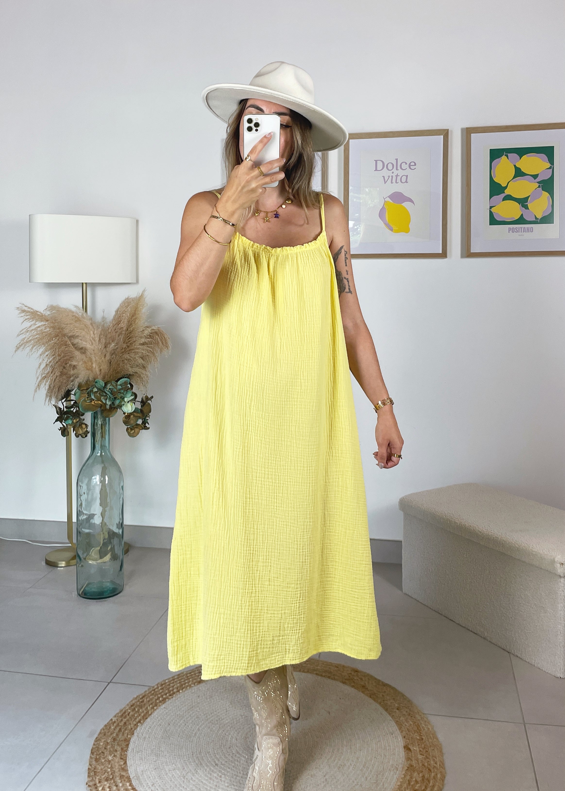 Robe Solen - en gaze de coton jaune
