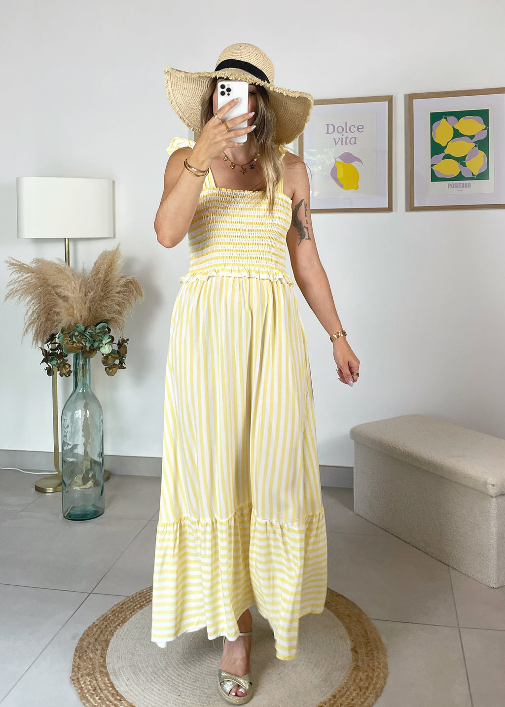 Robe Giulia - rayé blanc et jaune
