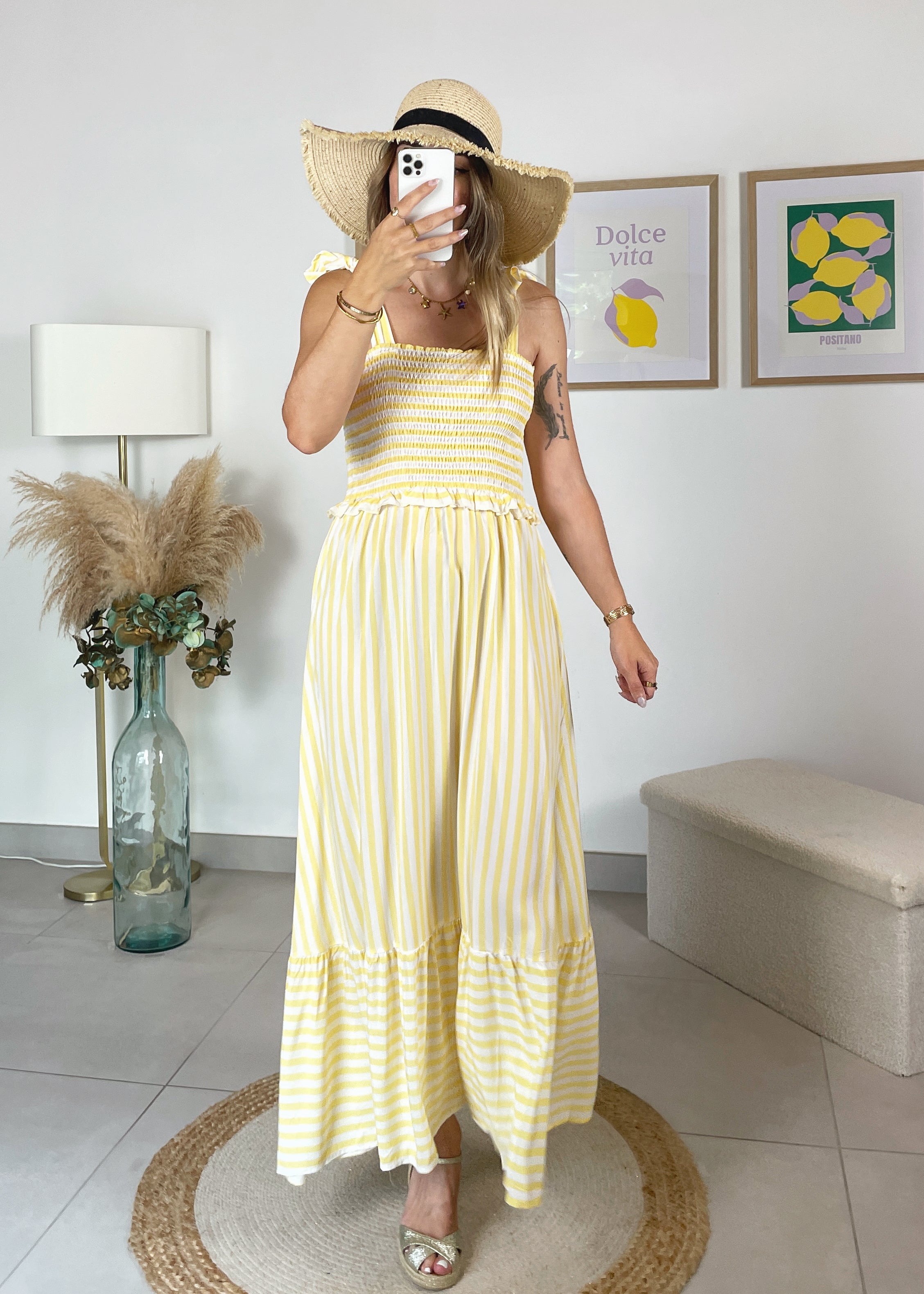 Robe Giulia - rayé blanc et jaune