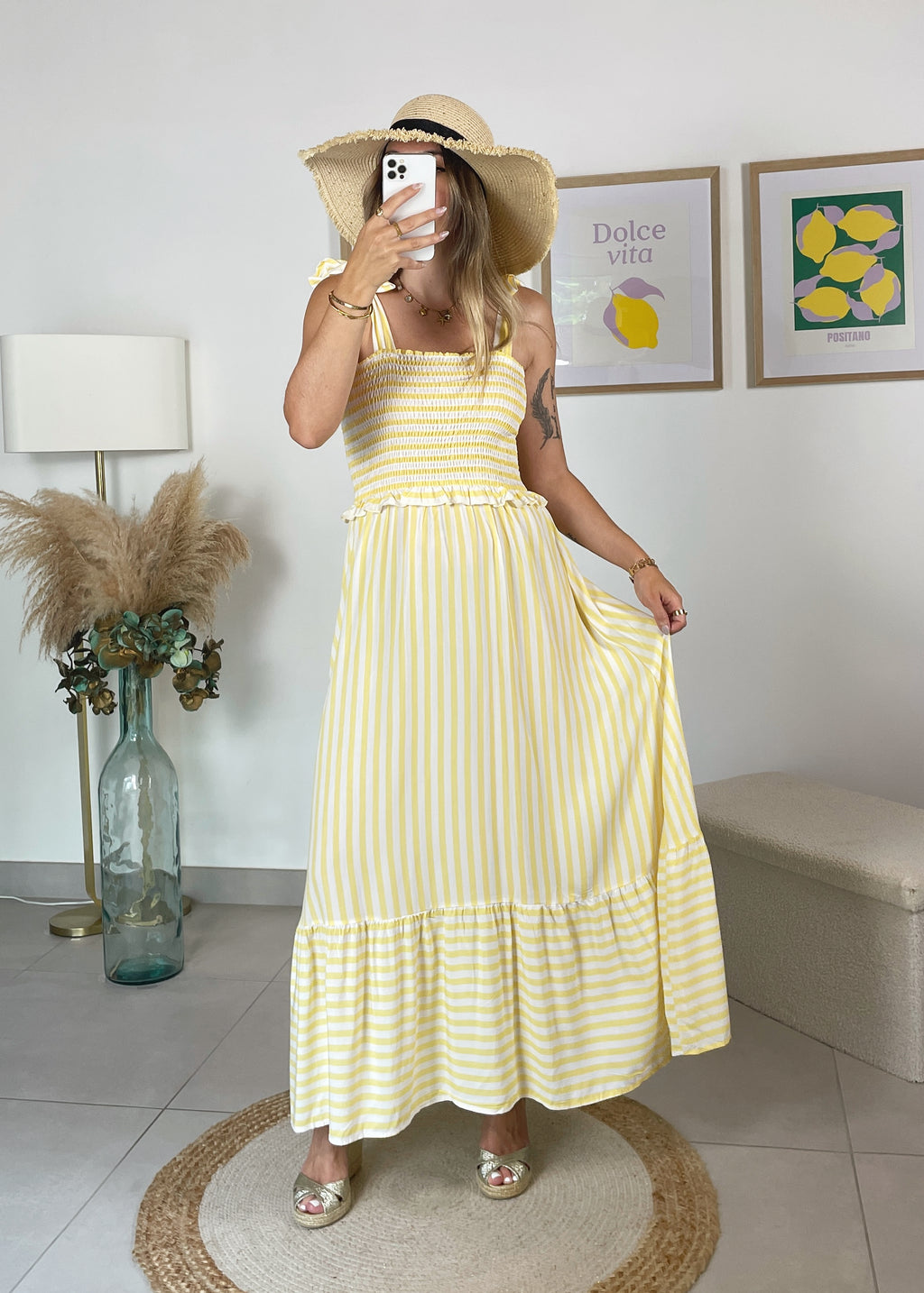 Robe Giulia - rayé blanc et jaune