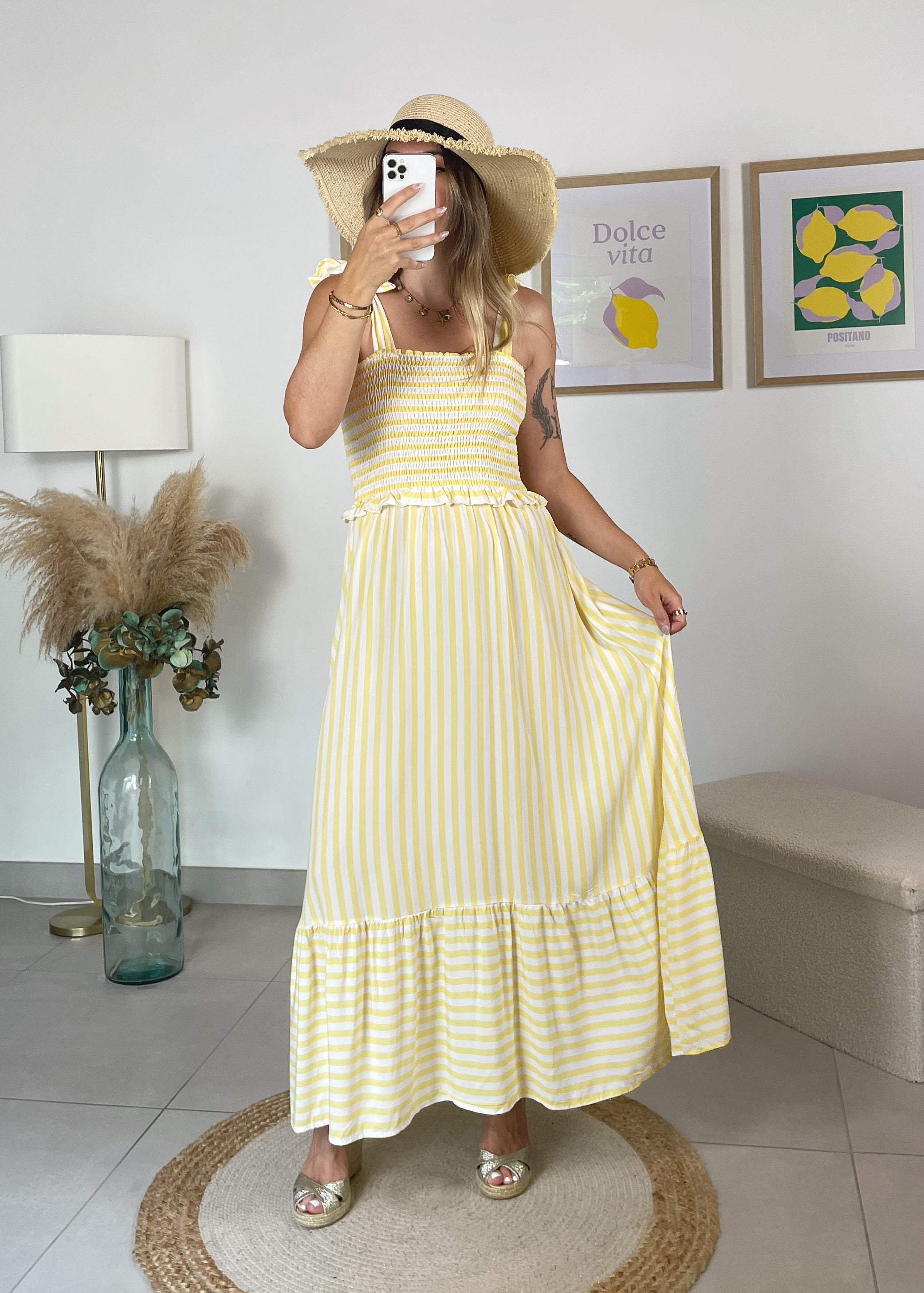 Robe Giulia - rayé blanc et jaune